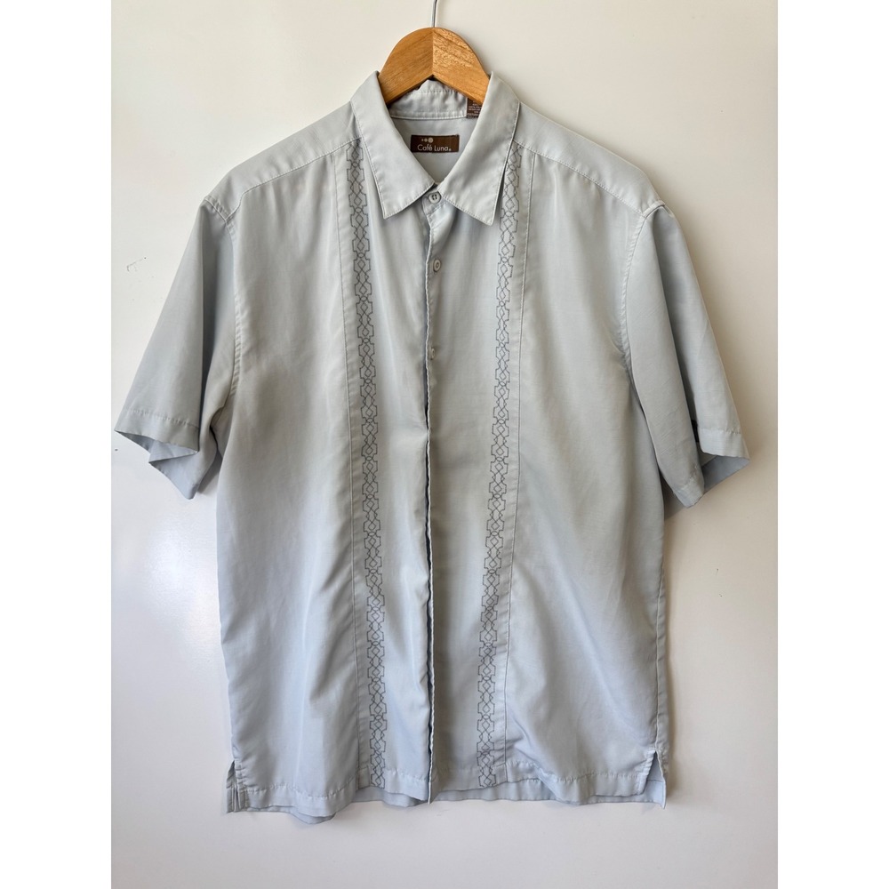 Cafe Luna Guayabera Shirt Embroidered Short‎ Sleeve Casual Mens Large - Picture 4 of 6
